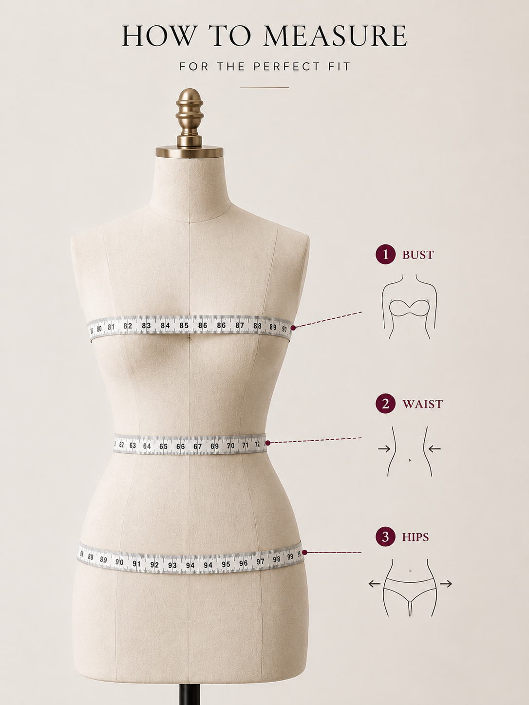 How to measure: bust, waist, hips